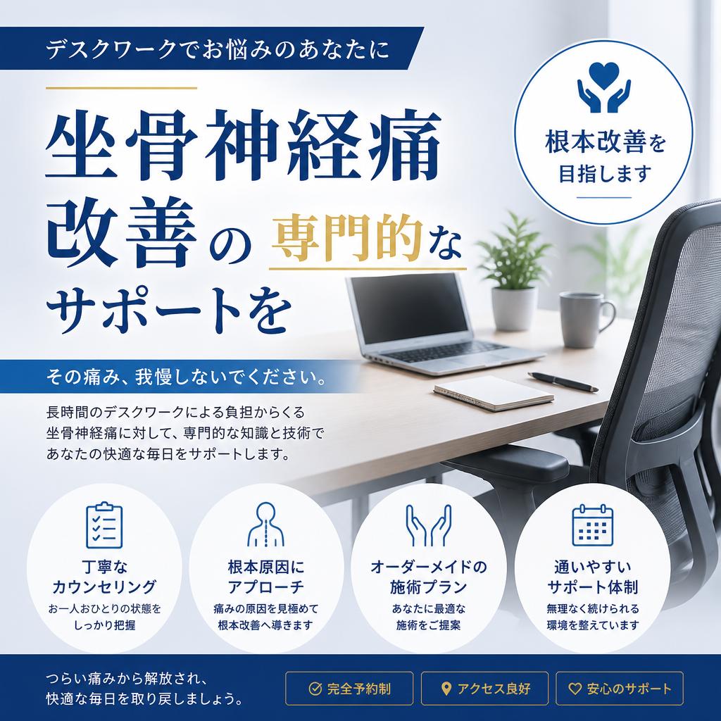 デスクワークでお悩みのあなたに、坐骨神経痛改善の専門的なサポートを