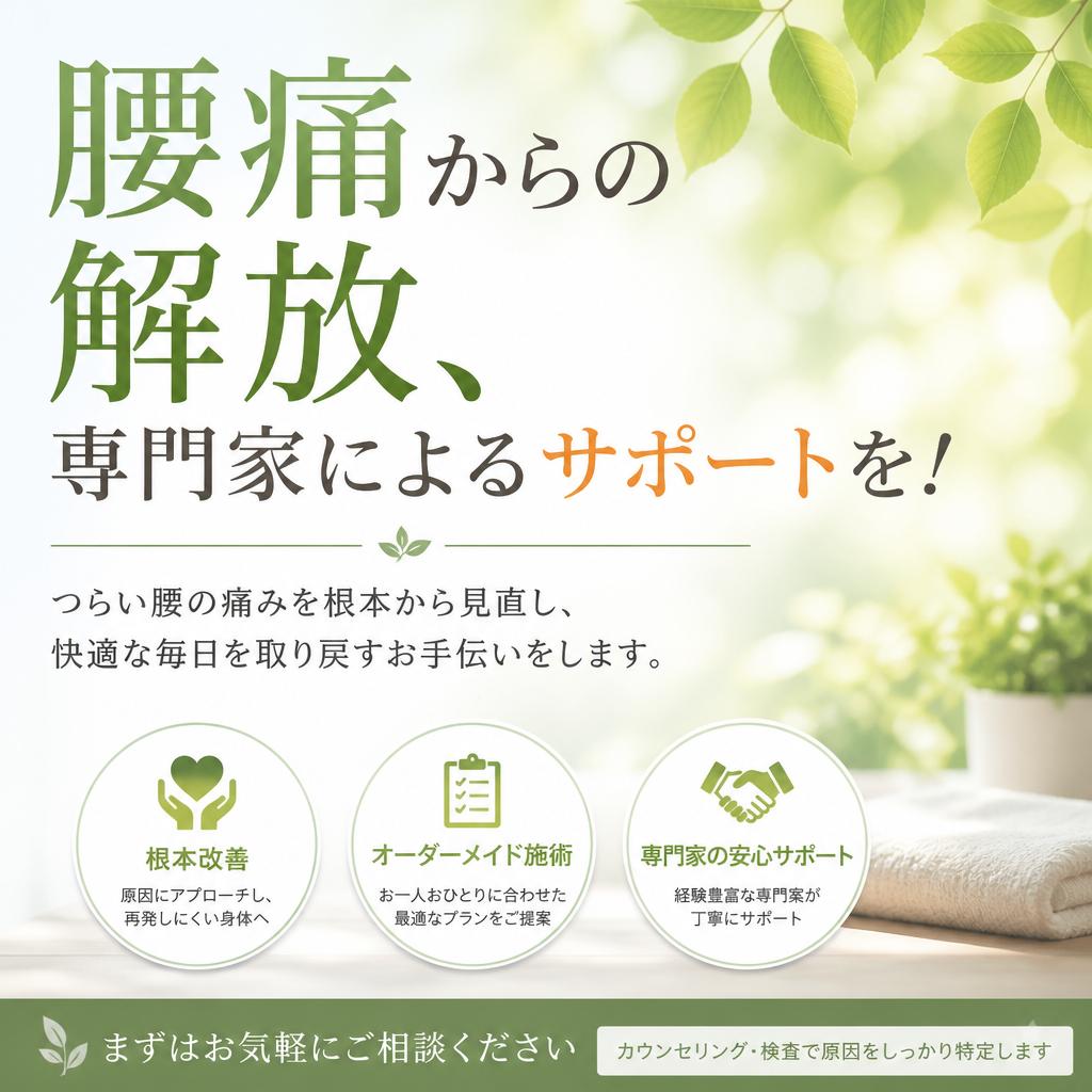 腰痛からの解放、専門家によるサポートを！